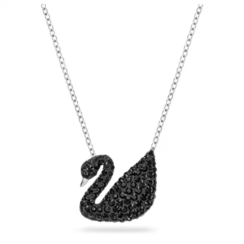 SWAROVSKI Iconic Swan pendant (Medium, Black, Rhodium plated) - Dây cổ, dây chuyền thiên nga đen, dây trắng - JEWELRY NECKLACE