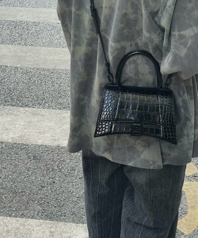 TÚI BALENCIAGA HOURGLASS SMALL CROCODILE IN BLACK (da CROC)