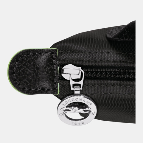 MINI SIZE - TÚI LONGCHAMP LE PLIAGE NOIR GREEN POUCH WITH HANDLE - BLACK - Recycled Canvas - Túi xách màu đen, quai nắp đen