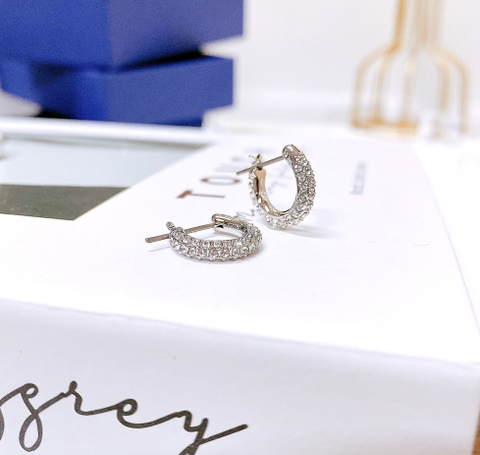 SWAROVSKI Dextera hoop stone earrings (Pavé, Small, White, Rhodium plated) - Khuyên tai tròn, pha lê trắng- JEWERY