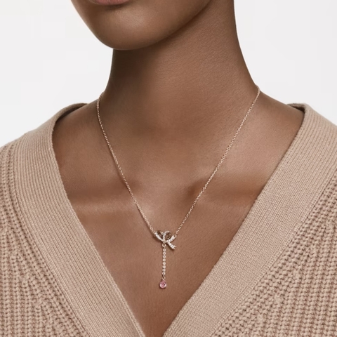 SWAROVSKI Volta Y pendant (Bow, Pink, Rose gold-tone plated) - Dây cổ, dây chuyền hoạ tiết nơ dài - JEWELRY NECKLACE