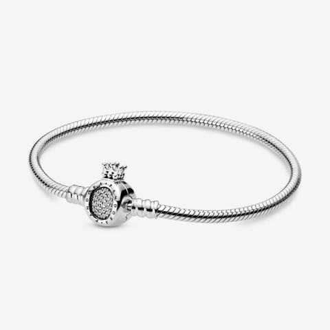 Pandora Moments Snake Chain Bracelet (Crown Clasp, Silver Sterling) - Vòng/lắc tay bạc 925, khoá tim vương miệng, dáng mềm - JEWELRY BRACELET