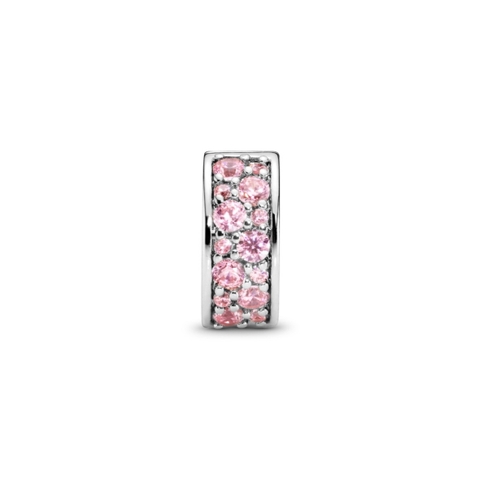 PANDORA Pink Pavé Clip Charm (Silver Sterling, Zircona) - Hạt trang trí vòng tay hình tròn, chốt bấm chặn, bạc 925, CZ hồng - JEWELRY