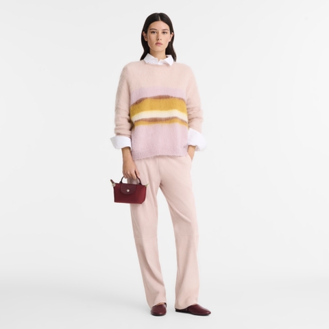 CHÍNH HÃNG - MINI SIZE - TÚI LONGCHAMP LE PLIAGE GREEN POUCH WITH HANDLE - GRENADE - Túi xách màu đỏ lựu