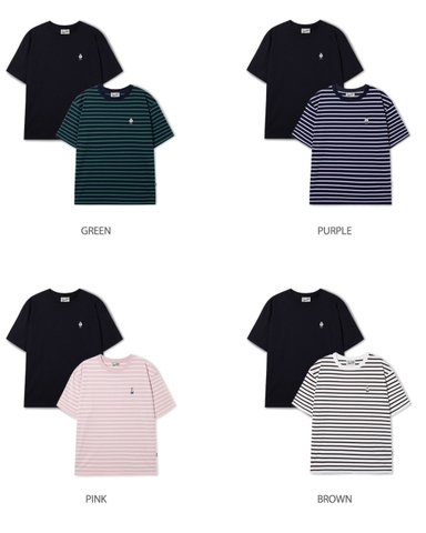 CHÍNH HÃNG - WHOAU (2PACK/SET) STEVE BEAR STRIPE T-SHIRT - Bộ 2 áo thun màu đen+sọc
