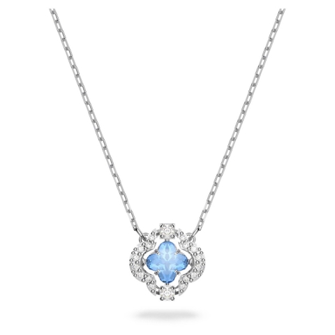 CHÍNH HÃNG - SWAROVSKI Una necklace (Clover, BLUE, Rhodium plated) - Dây cổ, dây chuyền pha lê xanh - JEWELRY
