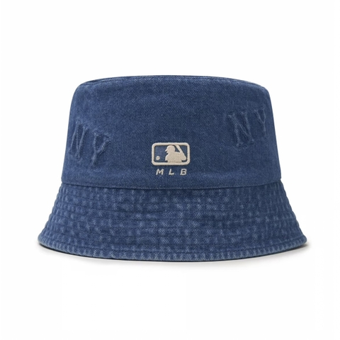 Mũ MLB Classic Monogram Random Tonal Tone Emboss Denim Bucket Hat Drop Fit New York Yankees Blue - Mũ vành tròn màu xanh