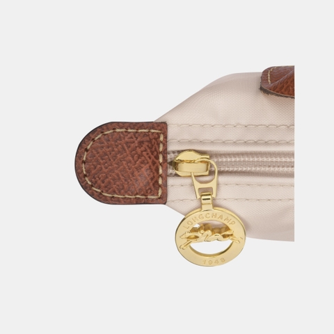 MINI SIZE - TÚI LONGCHAMP LE PLIAGE ORIGINAL POUCH WITH HANDLE - Paper - Recycled Canvas - Túi xách màu be, quai nắp nâu