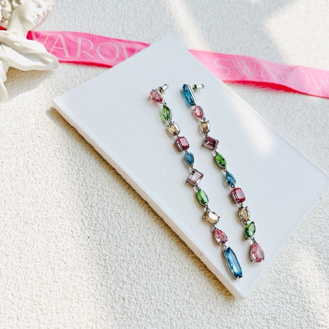 SWAROVSKI Gema drop earrings (Asymmetrical design, Mixed cuts, Extra long, Multicolored, Rhodium plated) - KHUYÊN TAI SWAROVSKI - JEWELRY