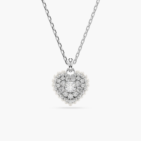 SWAROVSKI Hyperbola pendant (Heart, Crystal pearl, Rhodium plated) - Dây cổ, dây chuyền trái tim, pha lê trắng - JEWELRY NECKLACE
