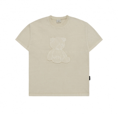 ÁO ADLV BEAR APPLIQUE PIGMENT WASHING BEIGE T-SHIRT - Áo thun cổ tròn tay lỡ hình gấu, màu be