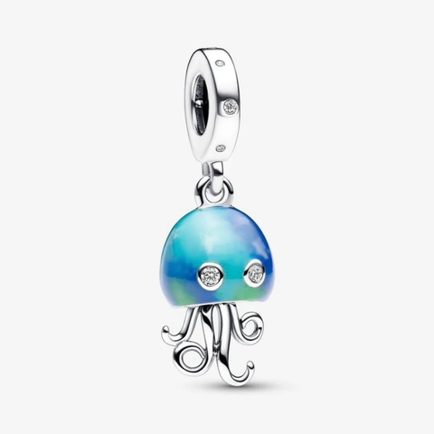 PANDORA Colour-changing Jellyfish Dangle Charm (Silver Sterling, CZ) - Hạt treo trang trí vòng tay, hình sứa tráng men tone xanh, bạc 925 - JEWELRY