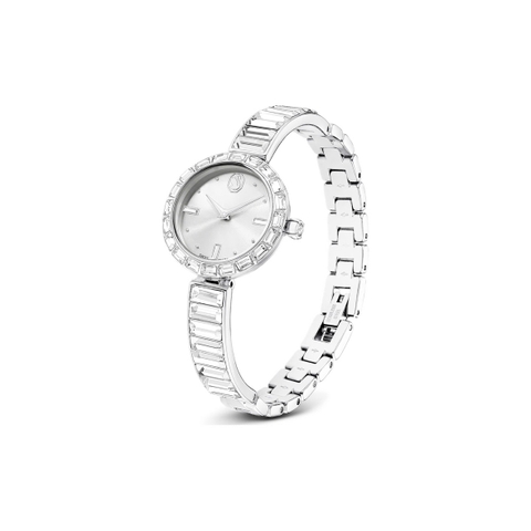 SWAROVSKI Matrix Bangle watch (Swiss Made, Crystal bracelet, White silver) - Đồng hồ, mặt tròn, dây kim loại, đính đá pha lê màu trắng - JEWELRY