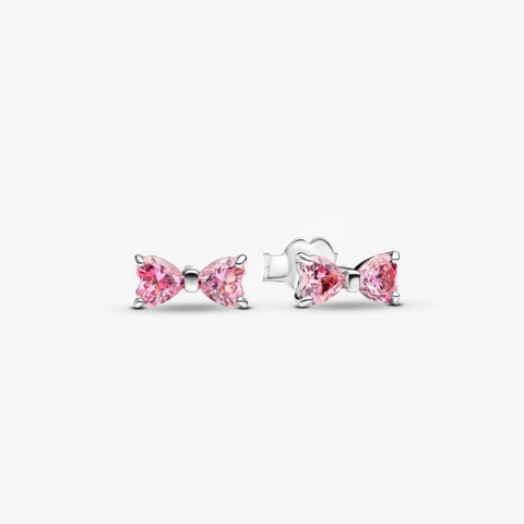 PANDORA Sparkling Pink Bow Stud Earrings (Sterling Silver, Zirconia) - Khuyên tai hình nơ, bạc 925, đính đá CZ hồng - Jewelry
