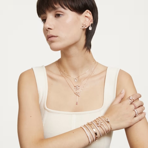 SWAROVSKI Dextera bangle (White, Rose gold-tone finish) - Vòng, lắc tay cứng màu vàng hồng - JEWELRY BRACELET