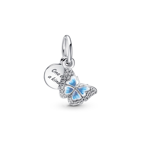 PANDORA Blue Butterfly Sparkling Dangle Charm (Silver Sterling) - Hạt rơi trang trí vòng tay, hình bướm tráng men màu xanh, bạc 925 - JEWELRY