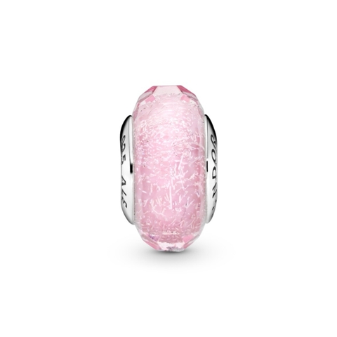 PANDORA Faceted Pink Murano Glass Charm (Silver Sterling) - Hạt trang trí vòng tay hình tròn, bạc 925, màu hồng lấp lánh - JEWELRY