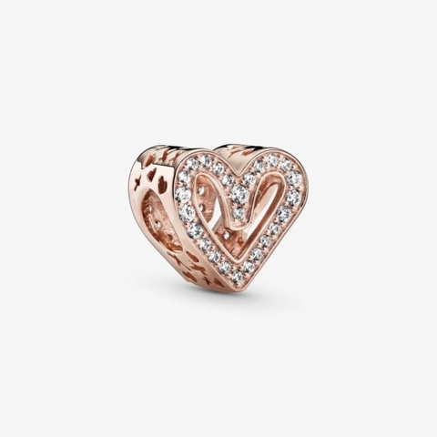 PANDORA Charm Moments HEART (Silver Sterling, 14k Rose-gold plated, Zircona) - Hạt trang trí vòng, lắc tay hình trái tim, bạc 925, mạ vàng hồng 14k, đá CZ