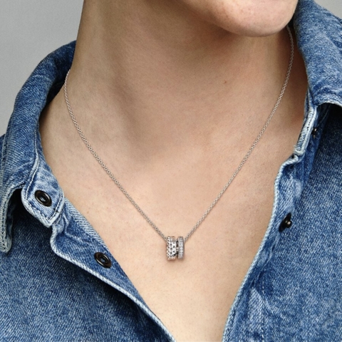 PANDORA Signature Logo Pavé & Beads - Pendant & Necklace (Sterling Silver, Zirconia) - Dây chuyền/ cổ bạc 925, đính đá CZ