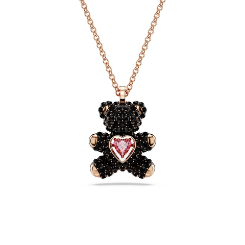SWAROVSKI Teddy pendant (Bear, Black, Rose gold-tone plated) - Dây cổ, dây chuyền gấu đen, pha lê hồng chuyển động