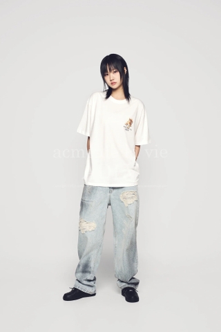 ÁO ADLV BEACH BEAR SHORT SLEEVE T-SHIRT CREAM - Áo thun cổ tròn tay lỡ màu trắng kem