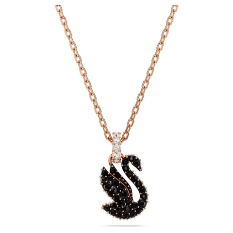 SWAROVSKI Swan pendant (Swan, Small, Black, Rose gold-tone plated) - Dây cổ, dây chuyền thiên nga đen - JEWELRY NECKLACE