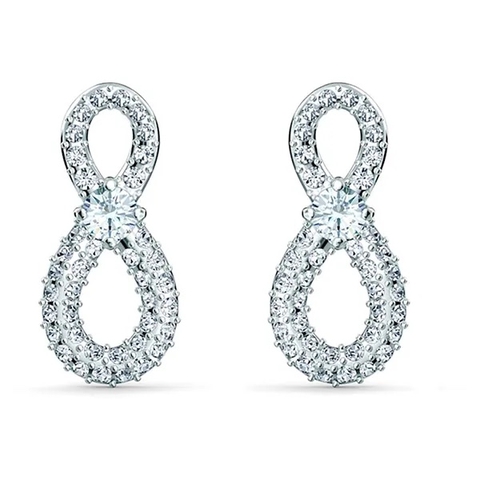 SWAROVSKI Hyperbola earrings (Infinity, White, Rhodium plated) - Khuyên tai, hình vô cực vĩnh cửu, màu trắng- JEWERY