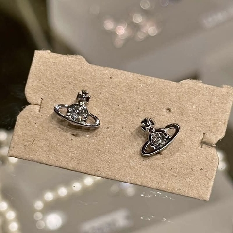 CHÍNH HÃNG - VIVIENNE WESTWOOD Nano Solitaire (Silver-shade) Earrings - Khuyên/hoa tai đá pha lê - JEWELRY