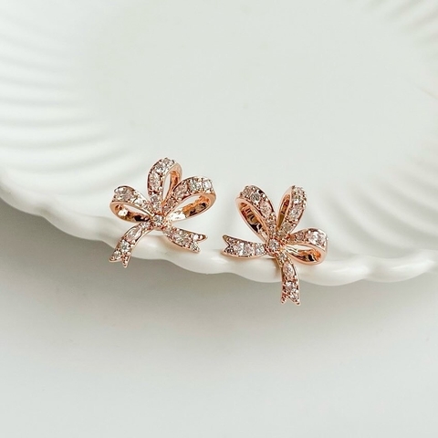 SWAROVSKI Volta stud earrings (Bow, Small, White, Rose gold-tone plated) - KHUYÊN TAI HÌNH NƠ - SWAROVSKI - JEWELRY