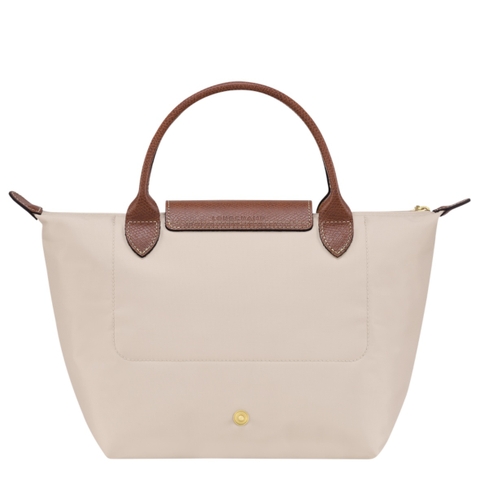 SMALL SIZE - TÚI LONGCHAMP LE PLIAGE ORIGINAL POUCH WITH HANDLE - Paper - Recycled Canvas - Túi xách màu be, quai nắp nâu