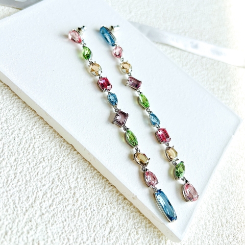 SWAROVSKI Gema drop earrings (Asymmetrical design, Mixed cuts, Extra long, Multicolored, Rhodium plated) - KHUYÊN TAI SWAROVSKI - JEWELRY