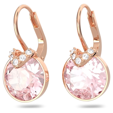 SWAROVSKI Bella V drop earrings (Round cut, Pink, Rose gold-tone plated) - Khuyên tai pha tròn màu hồng - JEWELRY