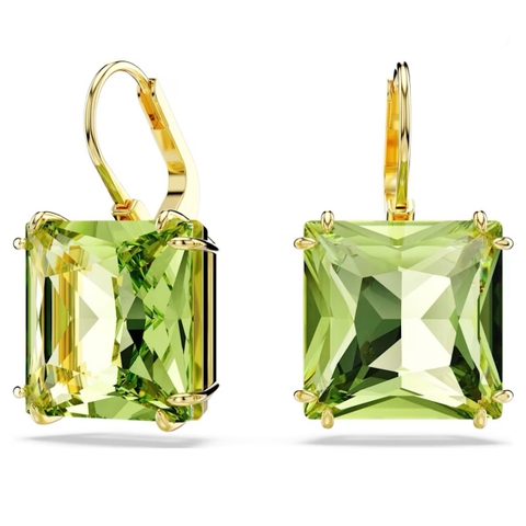 SWAROVSKI Millenia drop earrings (Square cut, Green, Gold-tone plated) - Khuyên tai pha lê xanh lá - JEWELRY