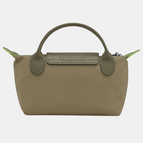MINI SIZE - TÚI LONGCHAMP LE PLIAGE GREEN POUCH WITH HANDLE - ARTICHOKE - Túi xách màu xanh xám