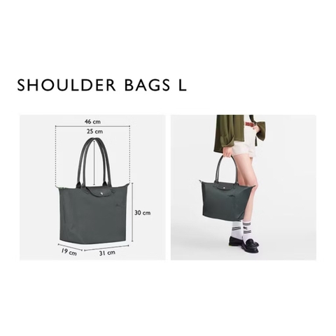 CHÍNH HÃNG - LARGE SIZE - TÚI LONGCHAMP LE PLIAGE GREEN L TOTE BAG - STEEL - Túi xách màu xanh xám, xanh lam