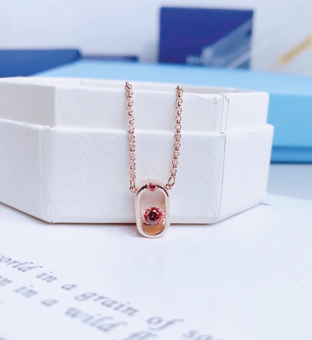 SWAROVSKI Sparkling Dance pendant (Round cut, Oval shape, Red, Rose gold-tone plated) - Dây chuyền pha lê đỏ chuyển động - JEWELRY NECKLACE