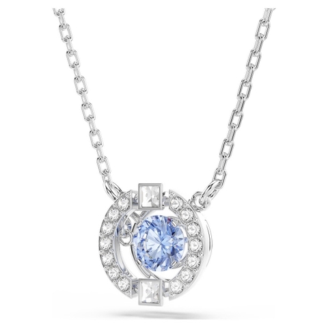 CHÍNH HÃNG - SWAROVSKI Una Sparkling Dance necklace (Round, BLUE, Rhodium plated) Dây chuyền pha lê xanh chuyển động - JEWELRY