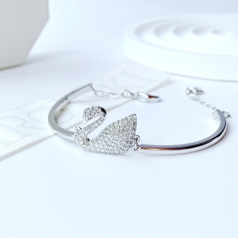 SWAROVSKI Iconic Swan bangle (Swan, White, Rhodium plated) - Vòng/lắc tay thiên nga trắng - BRACELET - JEWELRY