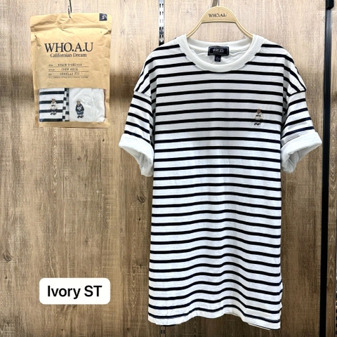 WHOAU T-SHIRT (SET GỒM 2 ÁO - Trắng và sọc Đen Black)
