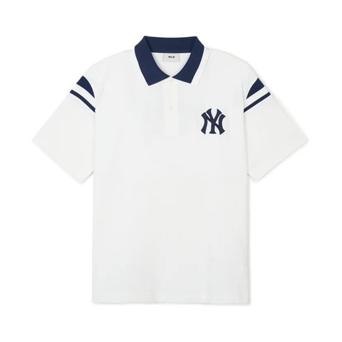 Áo MLB Varsity shoulder color overfit collar POLO shirt New York Yankees WHITE
