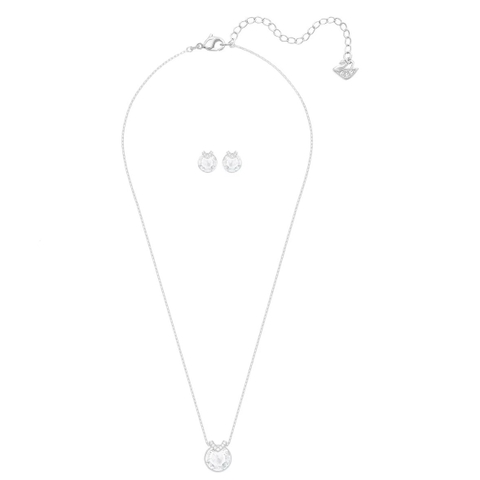 SWAROVSKI Bella V set (Round cut, White, Rhodium plated) - EARRINGS & NECKLACE - Khuyên tai + dây cổ, pha lê trắng - JEWELRY