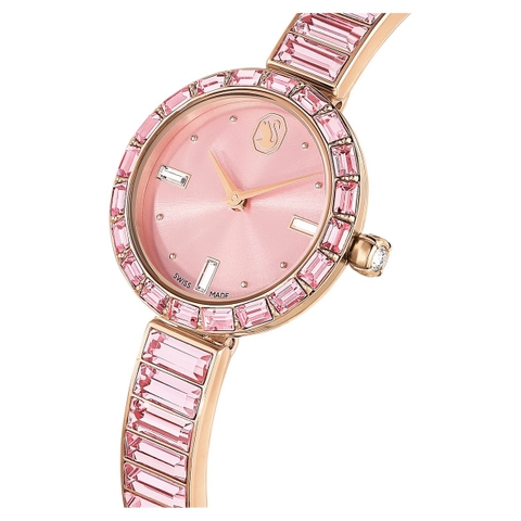 SWAROVSKI Matrix Bangle watch (Swiss Made, Crystal bracelet, Pink, Rose) - Đồng hồ, mặt tròn, dây kim loại, đính đá pha lê hồng - JEWELRY