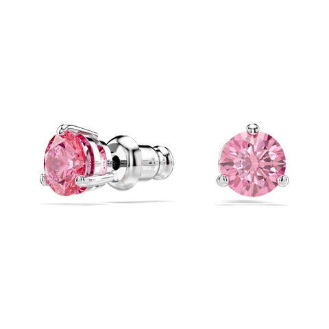SWAROVSKI Solitaire stud earrings (Round cut, Pink, Rhodium plated) - Khuyên tai, hình tròn, pha lê hồng - JEWERY