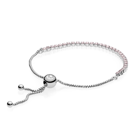 PANDORA Sparkling Strand Slider Bracelet Pink (Silver Sterling, Pink Zirconia) - Vòng/lắc tay dây rút bạc 925, đá CZ hồng - JEWELRY BRACELETS