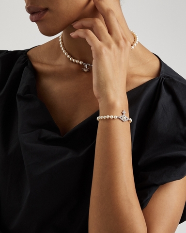 VIVIENNE WESTWOOD Olympia Pearl Chain Bracelet - Vòng/lắc tay hình quả cầu hai chiều, phối đá CZ trắng, pha lê ngọc trai - JEWELRY BRACELETS