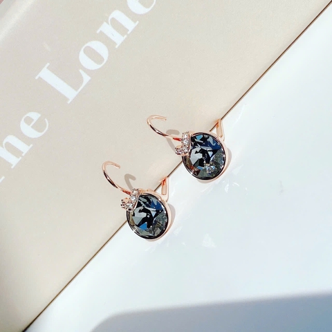 SWAROVSKI Bella V drop earrings (Round cut, Gray, Rose gold-tone plated) - Khuyên tai, pha lê xám - JEWERY