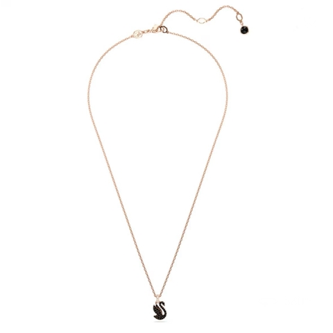 SWAROVSKI Swan pendant (Swan, Small, Black, Rose gold-tone plated) - Dây cổ, dây chuyền thiên nga đen - JEWELRY NECKLACE