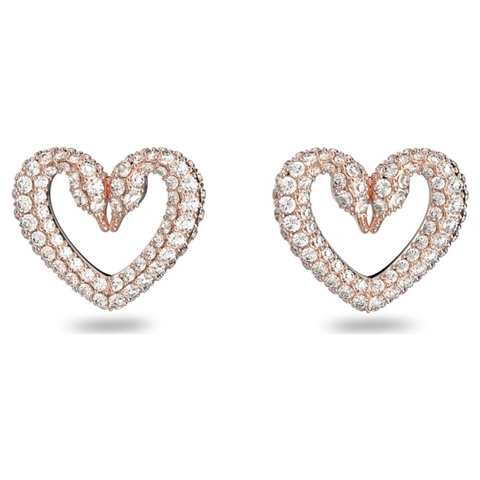 SWAROVSKI Una stud earrings (Pavé, Heart, Medium, White, Rose gold-tone plated) - Khuyên tai hình tim - SWAROVSKI - JEWELRY