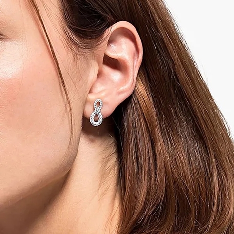 SWAROVSKI Hyperbola earrings (Infinity, White, Rhodium plated) - Khuyên tai, hình vô cực vĩnh cửu, màu trắng- JEWERY