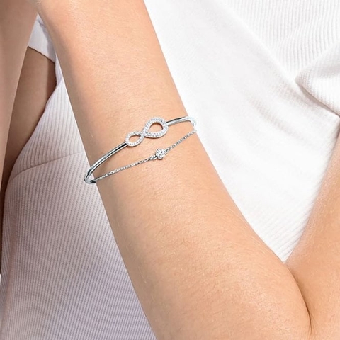 SWAROVSKI Infinity Bangle (White, Rhodium Plated) - Vòng/lắc tay vô cực, tình yêu vĩnh cửu, màu trắng - JEWELRY BRACELET